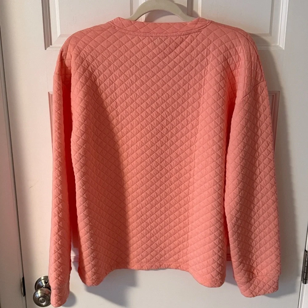 NWT Women’s J. Crew Coral Quilted Button-Shoulder Sweatshirt Size Medium